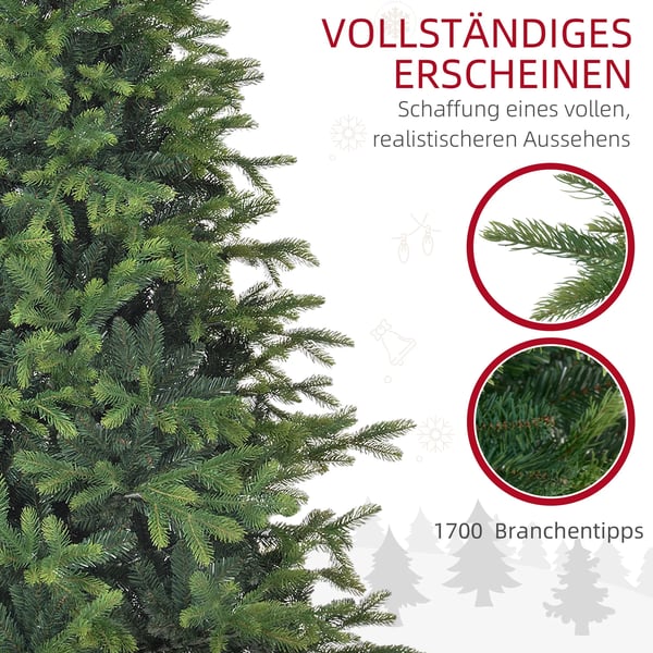 HOMCOM Kunstigt Juletræ 180 cm, 1700 Spidser, Grøn, Plastik/Metal
