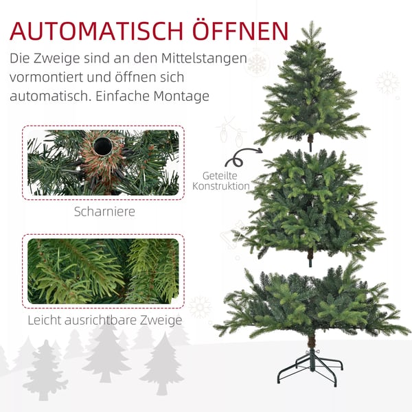 HOMCOM Kunstigt Juletræ 180 cm, 1700 Spidser, Grøn, Plastik/Metal