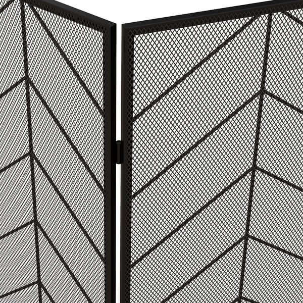 Pejsbeskyttelse, Foldbart Pejsgitter med 3 Paneler, Komfurbeskyttelse, Gnistskærm til Stue, Stål, 135 x 85 cm, Sort