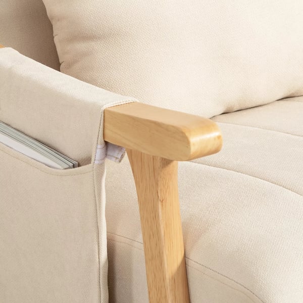 HOMCOM Gyngestol, Blød Polstret Gyngestol m. Lændepude, Sidelomme, Hvilestol m. Træramme, Beige Polyester