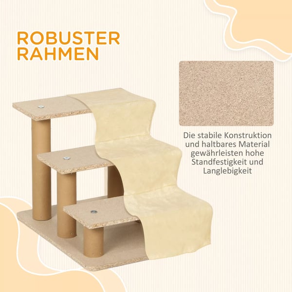 Koiraportaat 3 Askelmaa 35cm Pehmeällä Verhoilulla, Beige