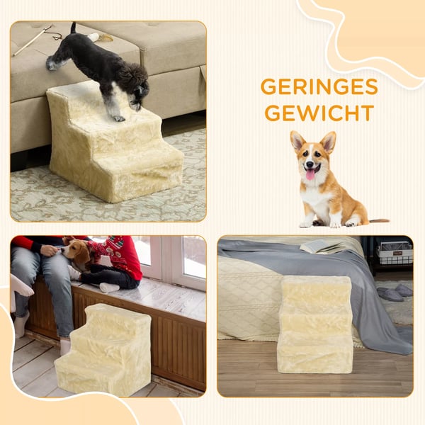 Koiraportaat 3 Askelmaa 35cm Pehmeällä Verhoilulla, Beige