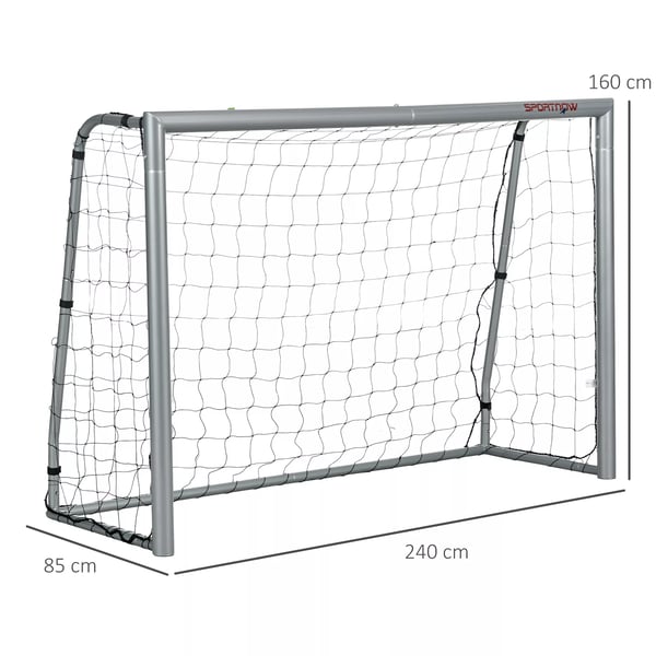 Fotbollsmål med PE-nät, fotbollsmål för barn och vuxna, 240 x 85 x 160 cm, stål, PE, för trädgård, fotbollsträning, grå