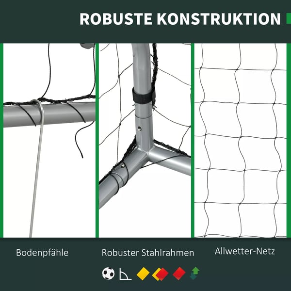 Fotbollsmål med PE-nät, fotbollsmål för barn och vuxna, 240 x 85 x 160 cm, stål, PE, för trädgård, fotbollsträning, grå