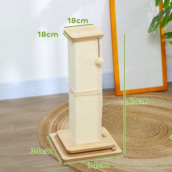 PawHut 3-in-1 kissan raapimispuu tammenvärinen MDF 67cm sisalilla ja leikkipalloilla