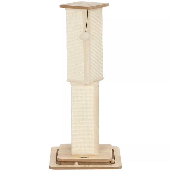 PawHut 3-i-1 Klösträd 87cm med Klösspelare, Lekboll och Sisal i Ekfärgad MDF