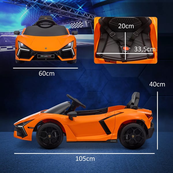 AIYAPLAY Lamborghini Revuelto 12V Elbil til Børn – Orange Licenseret Legetøjsbil med Fjernbetjening, Musik & Lys