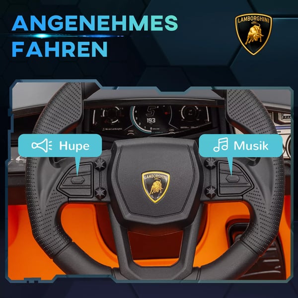 AIYAPLAY Lamborghini Revuelto 12V Elbil til Børn – Orange Licenseret Legetøjsbil med Fjernbetjening, Musik & Lys