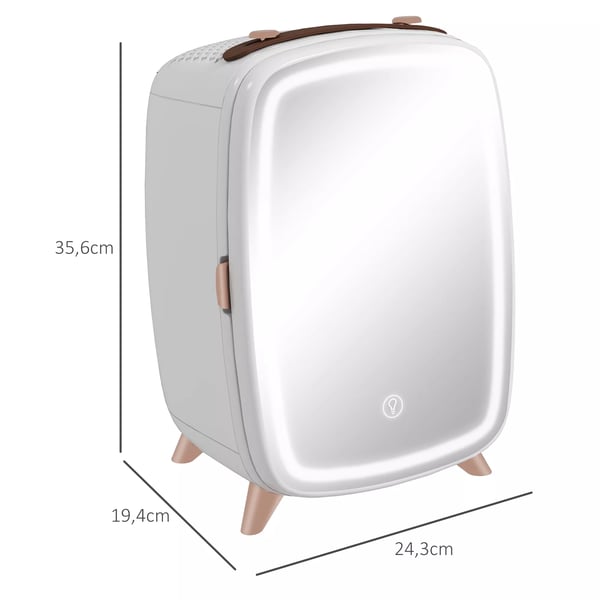 HOMCOM Mini Kleskab 6L Kosmetikkleskab med LED-spejl, Brbar til Sknhedsprodukter & Drikkevarer - Hvid