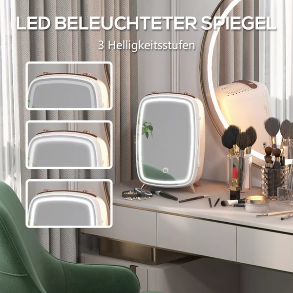 HOMCOM Mini Kleskab 6L Kosmetikkleskab med LED-spejl, Brbar til Sknhedsprodukter & Drikkevarer - Hvid