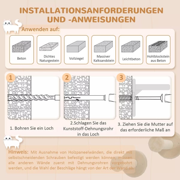 PawHut Vægmonteret Klatrevægssæt til Katte, 3-delt, med Kradsebræt og Springbrætter, Beige, 5 kg