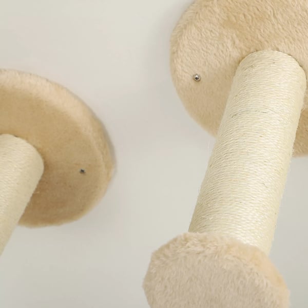 PawHut Vægmonteret Klatrevægssæt til Katte, 3-delt, med Kradsebræt og Springbrætter, Beige, 5 kg