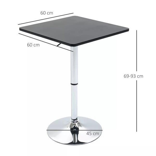 HOMCOM Barbord Hxjdejusterbar med Drejelig Bordplade, Sort Metal & MDF, 60x60x69-93 cm