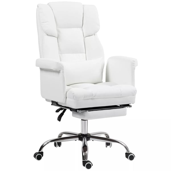 HOMCOM Kontorsstol Vit KonstLäder Ergonomisk Skrivbordsstol med Ländstöd & Fotstöd