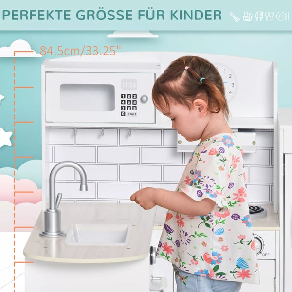 HOMCOM Legekøkken til børn med vanddispenser, MDF, hvid