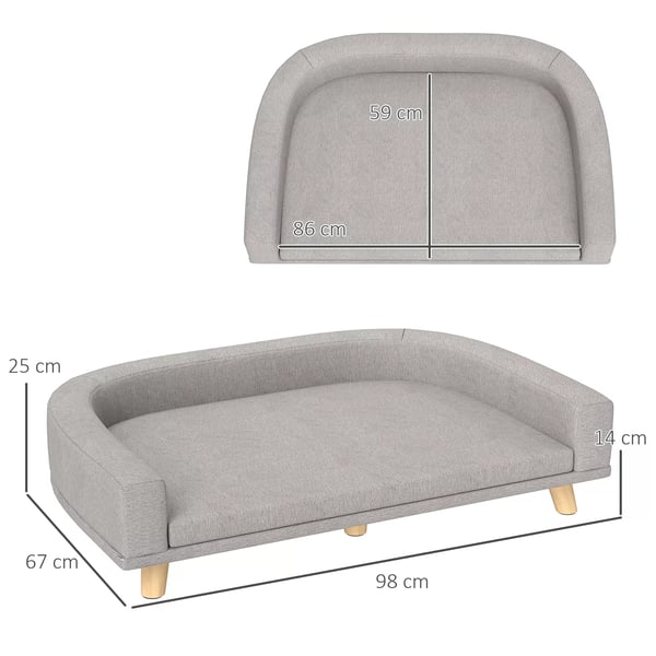 PawHut Hundesofa Kæledyrsseng med Pude, Grå Polyester Luksus Hundesofa, 98 x 67 x 25 cm
