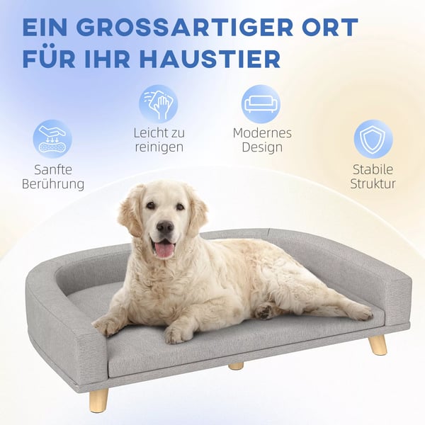 PawHut Hundesofa Kæledyrsseng med Pude, Grå Polyester Luksus Hundesofa, 98 x 67 x 25 cm