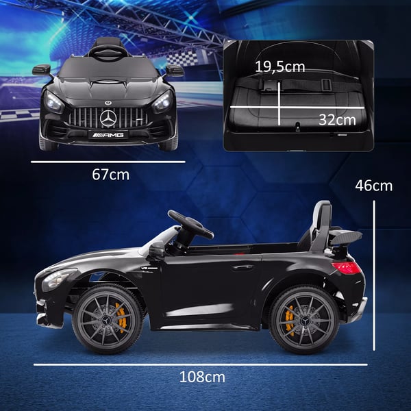AIYAPLAY 12V lasten sähköauto Mercedes-Benz AMG GTR, FI Bluetooth, Kaukosäädin, MP3, Musta