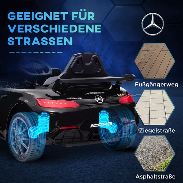 AIYAPLAY 12V lasten sähköauto Mercedes-Benz AMG GTR, FI Bluetooth, Kaukosäädin, MP3, Musta