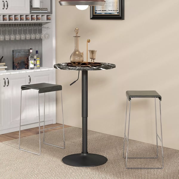 HOMCOM Säädettävä baaripöytä pyöreä musta marmoriefektillä, korkeus säädettävä 68-93.5cm, DK60x68-93.5cm