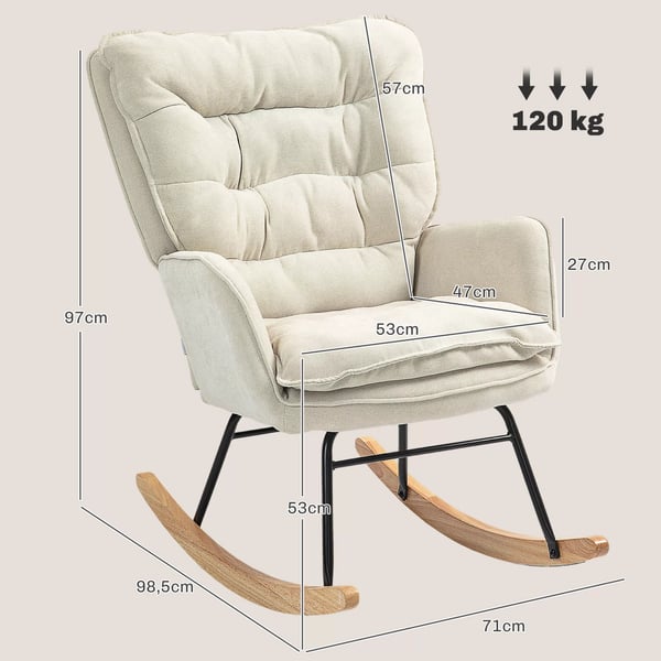 HOMCOM Gyngestol beige chenille, hyggelig lænestol med armlæn, 120kg