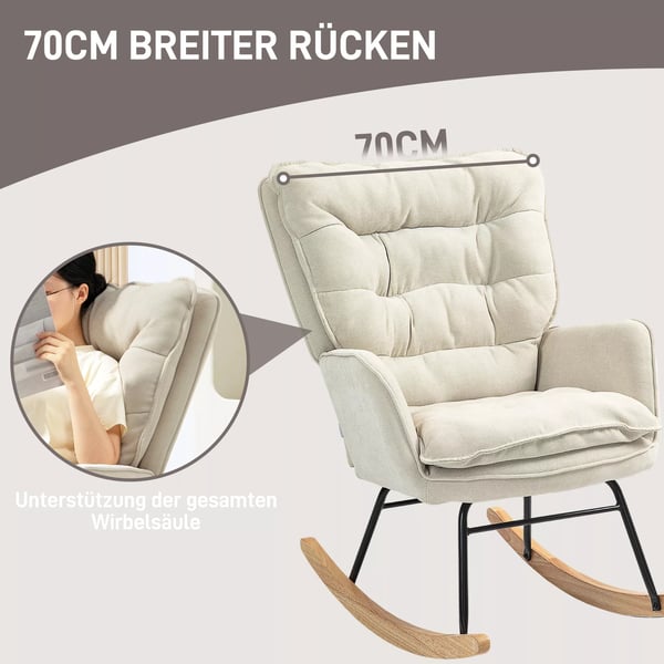 HOMCOM Gyngestol beige chenille, hyggelig lænestol med armlæn, 120kg