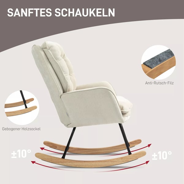 HOMCOM Gyngestol beige chenille, hyggelig lænestol med armlæn, 120kg