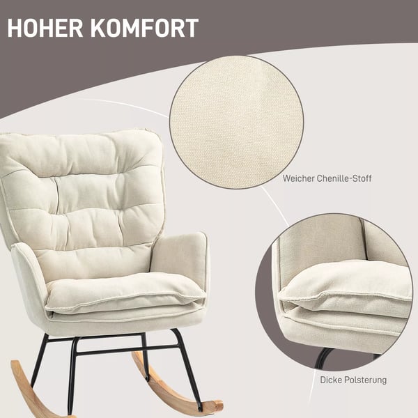 HOMCOM Gyngestol beige chenille, hyggelig lænestol med armlæn, 120kg