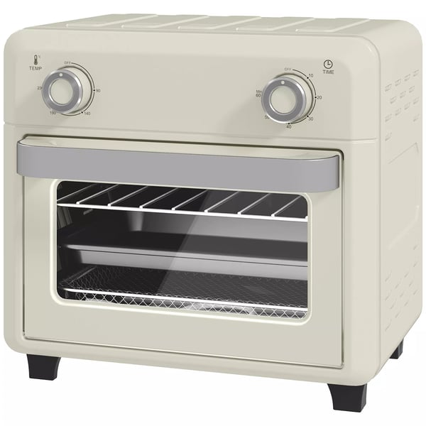 HOMCOM Miniovn med Varmluft - 10L, 1000W, 80-230°C, Rustfrit Stål, Cremefarvet Hvid