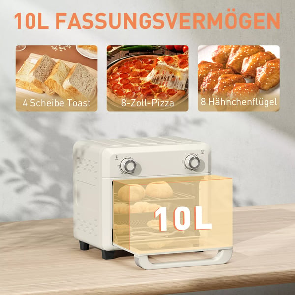 HOMCOM miniuuni 10L konvektiolla, ruostumaton teräs, kermanvalkoinen