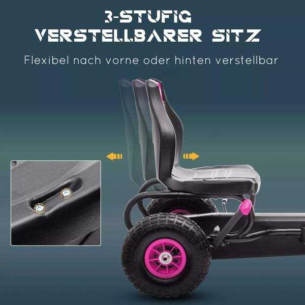 HOMCOM Gokart til brn - Kraftdrevet Pedalbil med Justerbart Sde, Hndbremse - Rosa/Sort