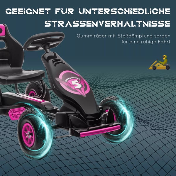 HOMCOM Gokart til brn - Kraftdrevet Pedalbil med Justerbart Sde, Hndbremse - Rosa/Sort