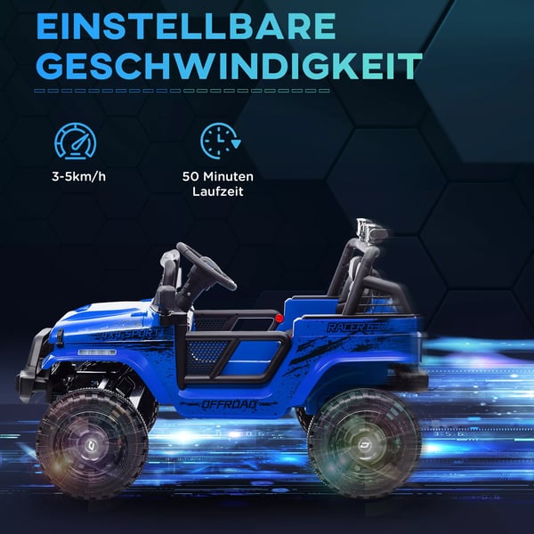 AIYAPLAY 12V Børne Elbil Terrængbil, Blå, 3-5 km/t med Musik, Affjedring - Perfekt til børn 3-6 år