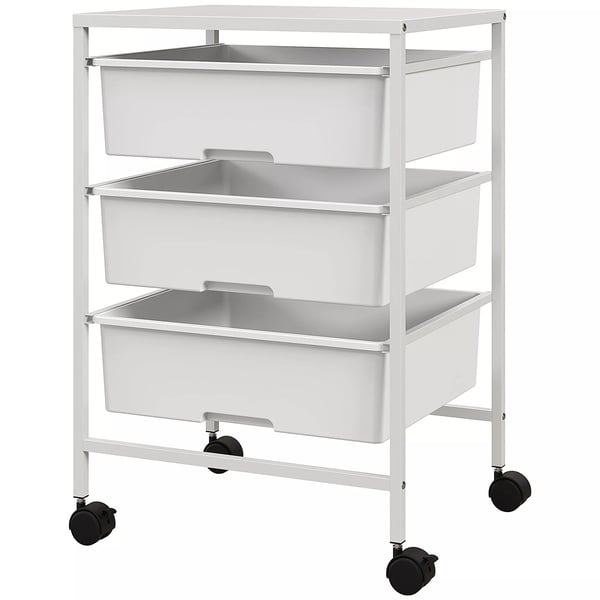 HOMCOM Rullebord, Serveringsvogn med 3 hylder, Hvid, Plastik, 40,8 x 33,5 x 60,5 cm