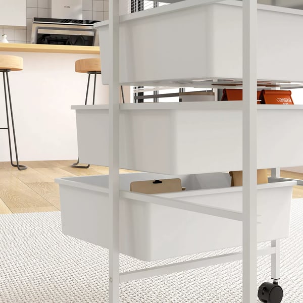 HOMCOM Rullebord, Serveringsvogn med 3 hylder, Hvid, Plastik, 40,8 x 33,5 x 60,5 cm