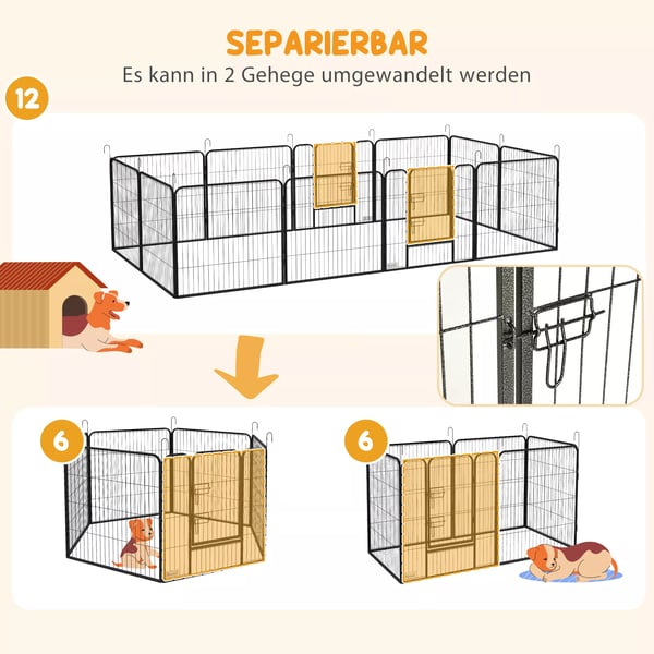 PawHut hvalpegård 80 cm høj, 12-delt hvalpeløbegård med 2 døre, DIY hundeløbegård løbegård til mellemstore hunde, kaniner, marsvin, stål, grå