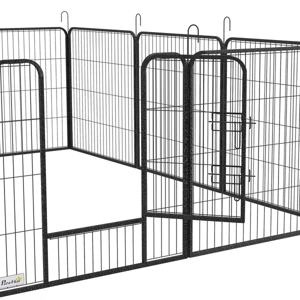 PawHut hvalpegård 80 cm høj, 12-delt hvalpeløbegård med 2 døre, DIY hundeløbegård løbegård til mellemstore hunde, kaniner, marsvin, stål, grå