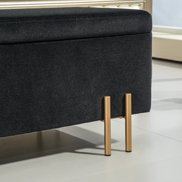 HOMCOM bænk, polstret bænk med opbevaring, kistebænk, stof, metal, gummitræ, skum, sort, 100 x 40 x 42 cm