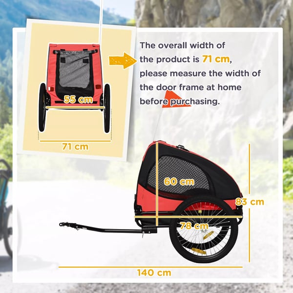 PawHut Cykelanhænger til Hund, Foldbar, Vandafvisende, Rød, Polyester, 15,5 kg