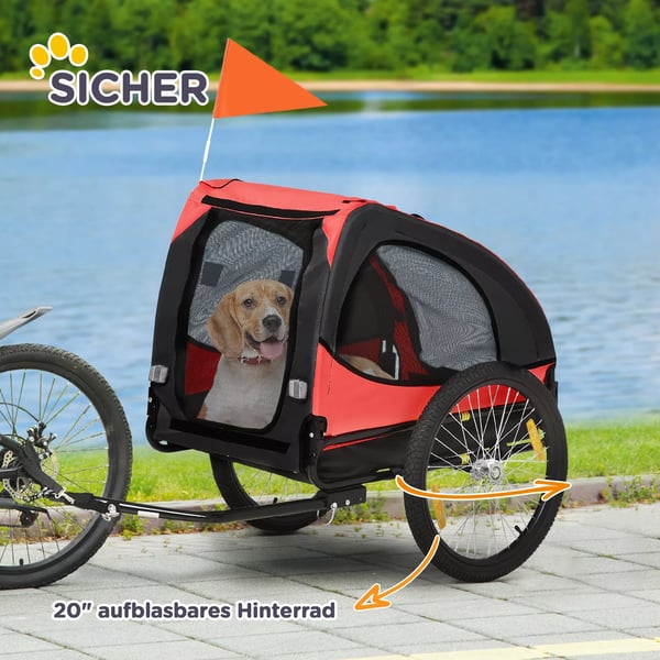 PawHut Cykelanhænger til Hund, Foldbar, Vandafvisende, Rød, Polyester, 15,5 kg