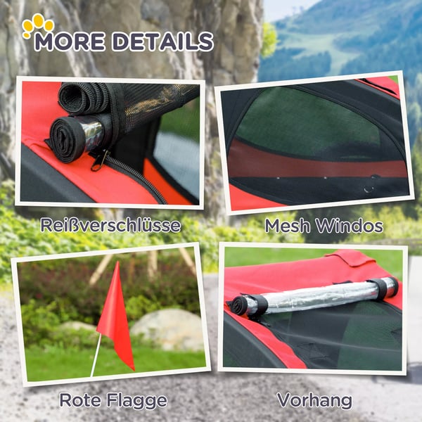 PawHut Cykelanhænger til Hund, Foldbar, Vandafvisende, Rød, Polyester, 15,5 kg