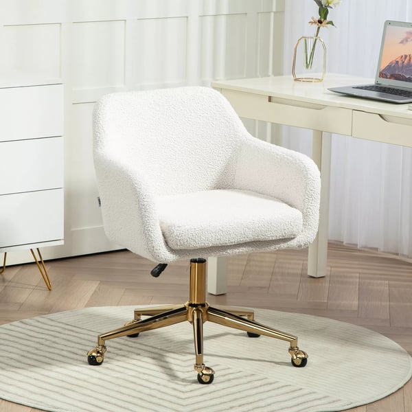 HOMCOM kontorstol i cremefarvet polyester med justerbar hjde og 360° drejefunktion