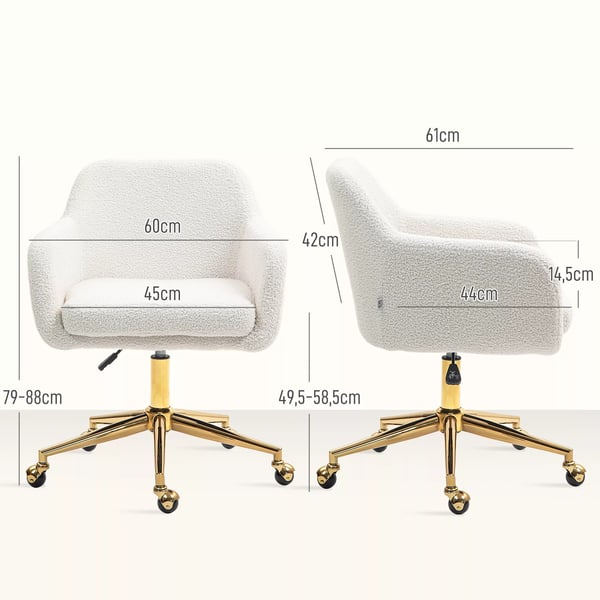 HOMCOM kontorstol i cremefarvet polyester med justerbar hjde og 360° drejefunktion