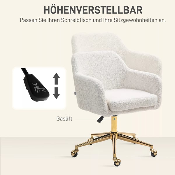 HOMCOM kontorstol i cremefarvet polyester med justerbar hjde og 360° drejefunktion