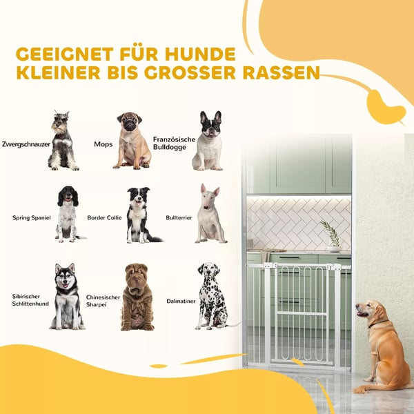 PawHut Sikkerhedsgitter til hunde - Hvid, Justerbar 76-104 cm - Ingen Boring Nødvendig - Låsbar, Perfekt til Døre og Trapper