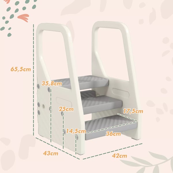 AIYAPLAY Trin-skammel med 3 trin, Brn(2-5 år), Grå, Plast, op til 30 kg, justerbar til badeværelse/køkken