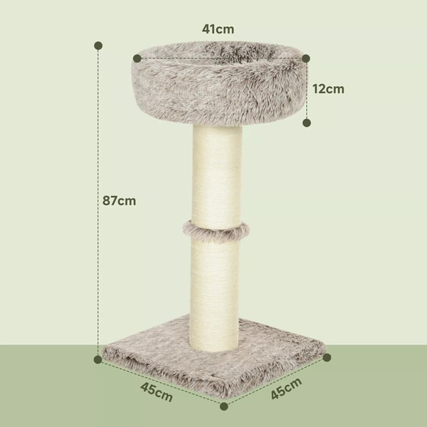 PawHut Kradsetræ til Katte 87cm Høj med Seng, Tykt Stamme, Sisal-Søjler, Til Katte op til 6kg, Indendørs, Brun