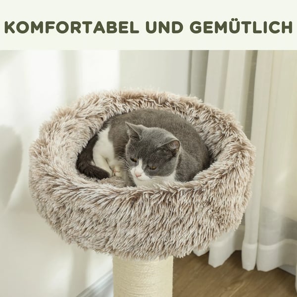 PawHut Kradsetræ til Katte 87cm Høj med Seng, Tykt Stamme, Sisal-Søjler, Til Katte op til 6kg, Indendørs, Brun