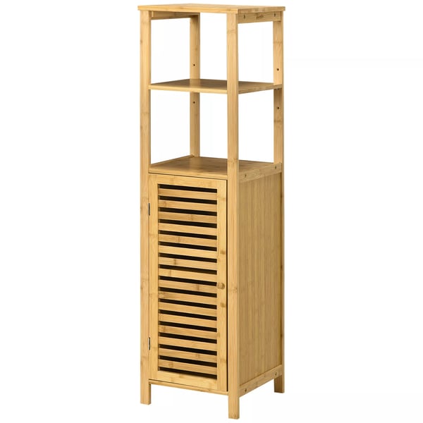 Kleankin Badrumsskåp i Bambu - Hfhdjusterbar, Naturlig Tra, 32.9x29.9x120 cm