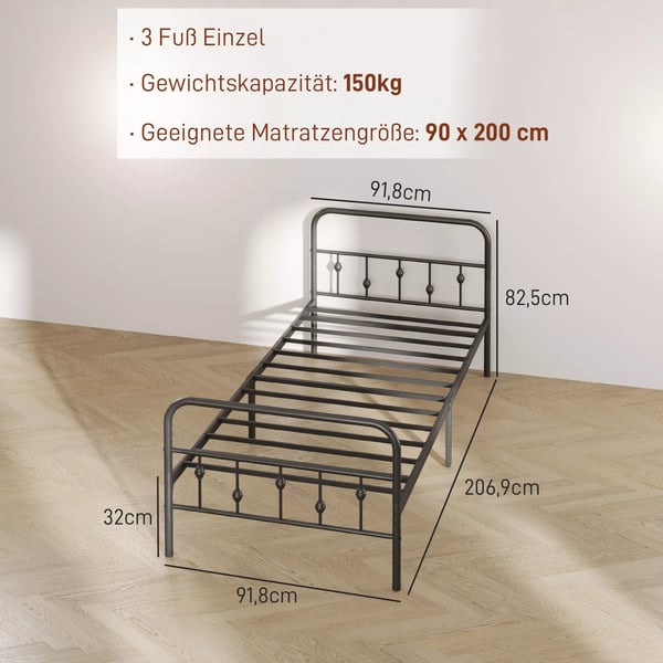 Metal Senge Ramme 200x90 cm - Sort Foldbar Sengebund med Opbevaring